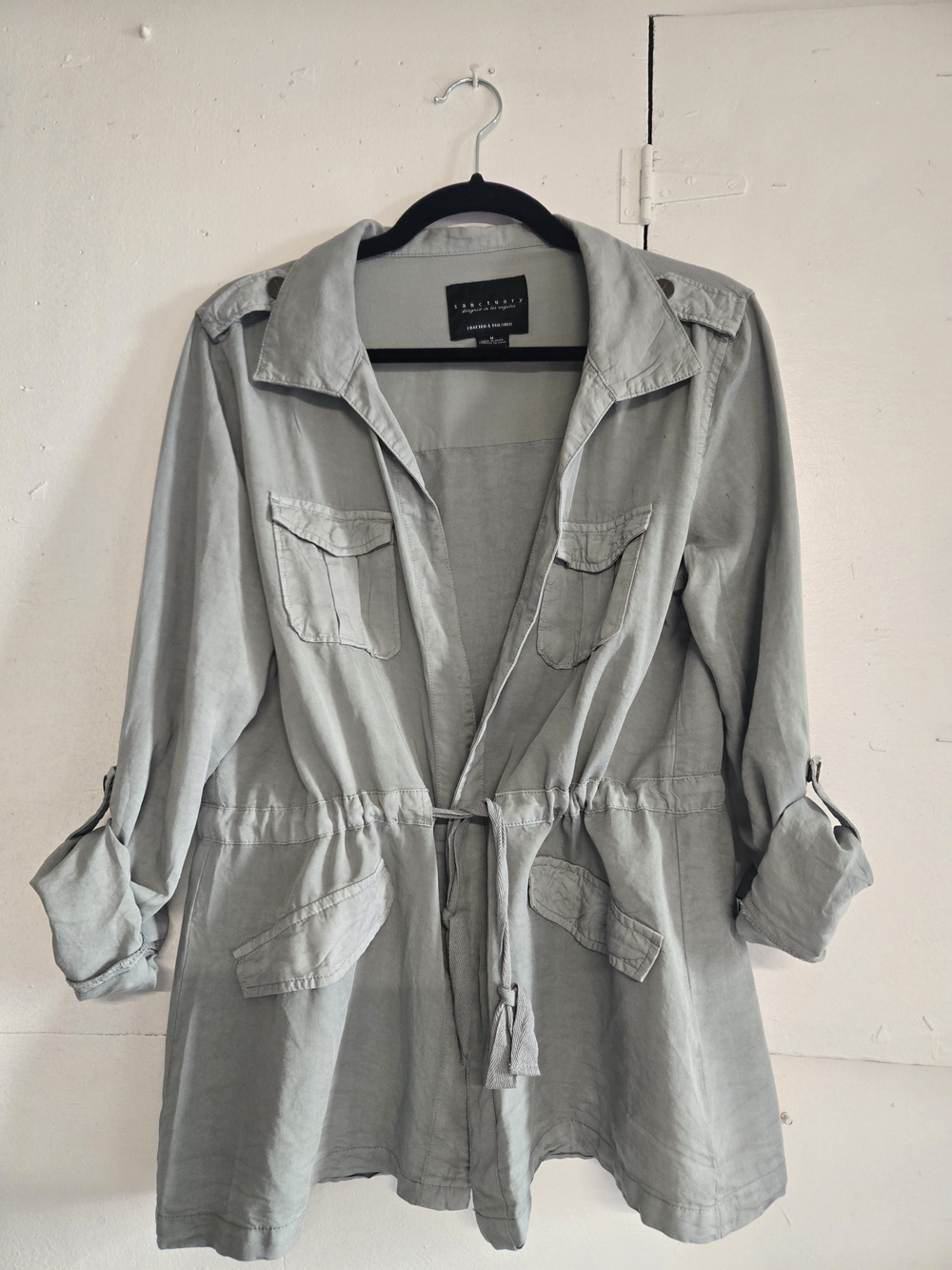 Sanctuary Light Gray Utility Jacket with Drawstring Waist
